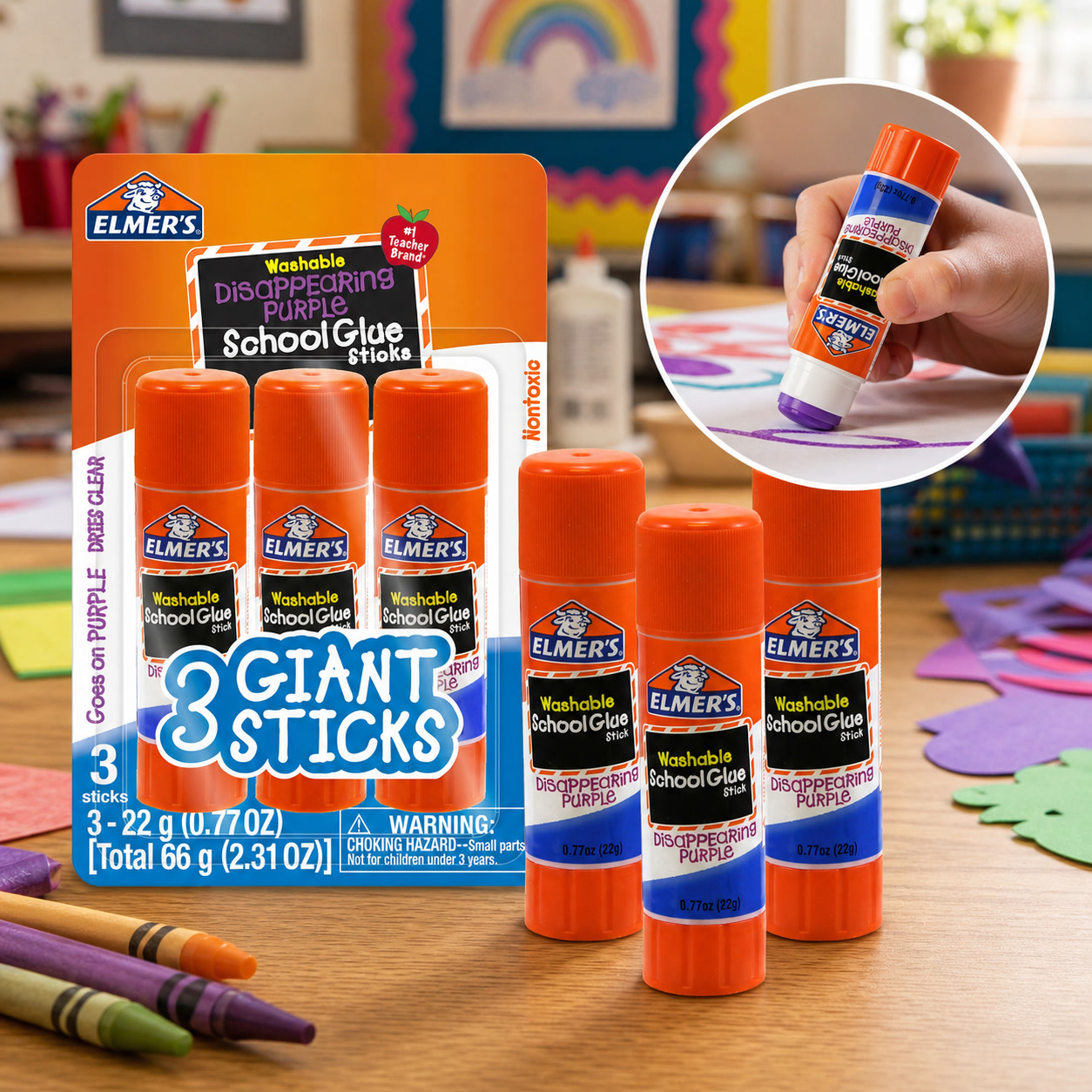Art Craft Jumbo - 3 шт. моющихся исчезающих фиолетовых клеевых